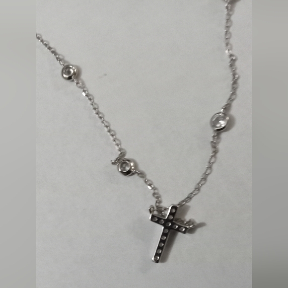 Isabella M. Sterling Silver & Bezel CZ Cross Necklace & Pendant Set - Picture 2 of 15